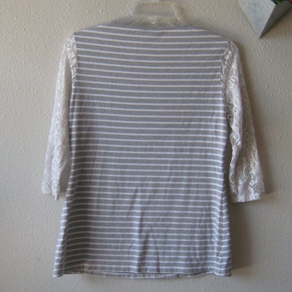 Milk Nursingwear Stripes Gray and White Top - Picture 4 of 9